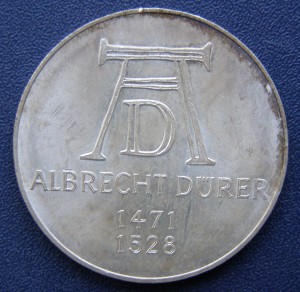 5 марок ФРГ 1971 г., Дюрер, серебро