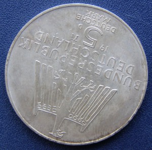 5 марок ФРГ 1971 г., Дюрер, серебро