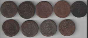 5 копеек 1758-1762гг 9шт