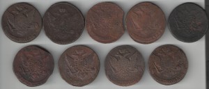 5 копеек 1758-1762гг 9шт