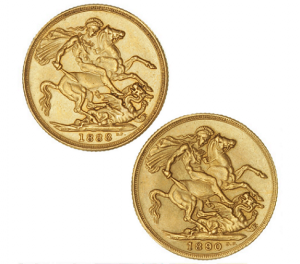 2 !юбилейных! соверена Виктория золото, сохран