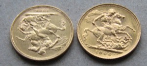Два соверена-1880 и 1906 гг.