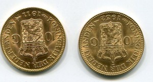 10 гульденов Нидерланды 2 шт. золото