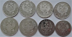 8 Рубли 1813, 1815, 1817, 1820, 1842, 1888. 10Zt 1837, 1841.