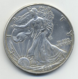 Один доллар США 2001г, серебро.