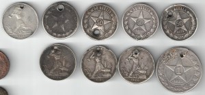 Рубль 1921г + полтинники 8шт с монисто