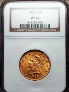 США 10 долларов 1899 год (слаб NGC MS62)