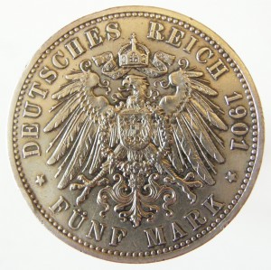 Пруссия 5 марок 1901г.