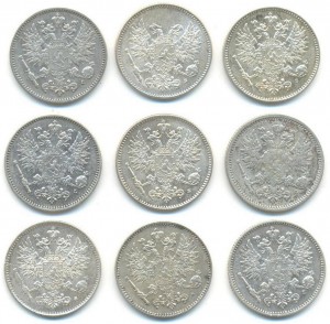 Русская Финляндия 50 пенни 1890-1917 9 шт.