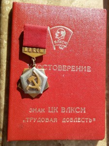 Знак ЦК ВЛКСМ ''Трудовая Доблесть'' с доком.