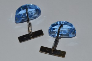 Запонки - 875 пробы, с камнем. СССР