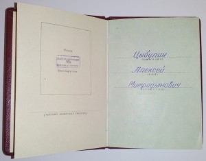 Трудовая доблесть №68169 на документе