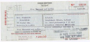 Перевод из США в СССР 5000 долларов 1969 г. письмо Банк ВТ