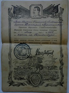 9 Благодарностей от ВГК на ст.лейтенанта