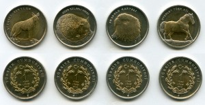 Турция. 1 лира 2014, биметалл. Красная книга 4 шт.