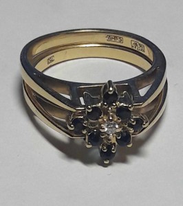 Кольцо трансформер, золото750 пр. топаз, сапфипы, бриллианты