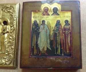 Икона Палех миниатюра в золоченом окладе