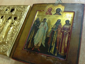 Икона Палех миниатюра в золоченом окладе