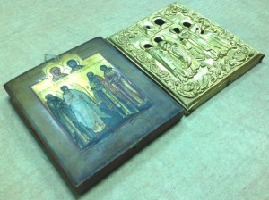 Икона Палех миниатюра в золоченом окладе