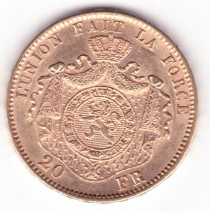 20 франков. Бельгия. Золото