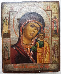 Икона Казанская Богородица по серебру с предстоящими
