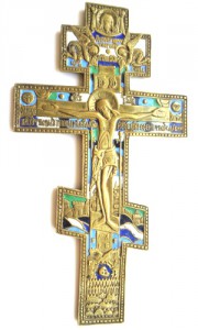 Крест распятие с 5 эмалями.