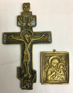 Редкий эмалевый крест и плашка Пресвятая Богородица.