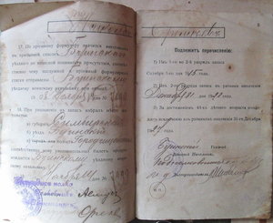Увольнительный билет и послужной лист 1909г
