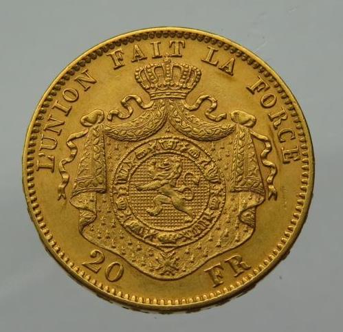 20 франков. Бельгия. Золото