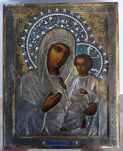 Икона Тихвинской Б.М. Серебро,эмаль.