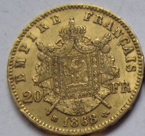 20 франков 1868г. Франция