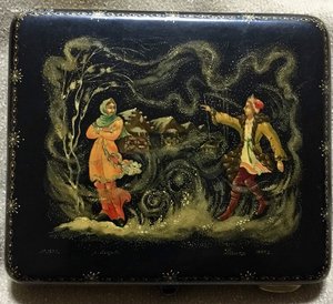 Портсигар серебряный Палех 1949г Хохлова