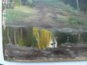 Картина "Дорога в лесу", холст, масло.