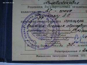 Диплом об окончании академии Военной орденов Ленина  и Октя