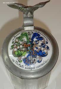 Пивная кружка 1905г,  стекло+фарфор+цинк
