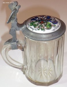 Пивная кружка 1905г,  стекло+фарфор+цинк