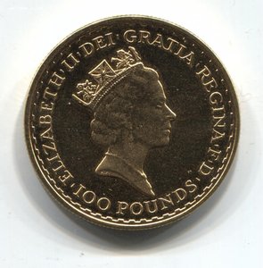 Великобритания 100 фунтов 1987 года. Золото.