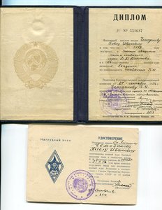 Диплом + у-ние к нагрудному знаку ВАТС им Молотова