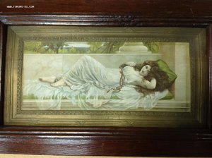 В раме Пробуждение фото хромо литограф Т. Киббель Петроградъ