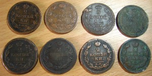 2 копейки -8шт. 1811, 1812, 1813, 1816, 1817, 2-е 1819, 1822