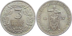 Веймар 3 марки 1925 А Рейнланд