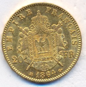 20 франков 1864 г. - Франция.