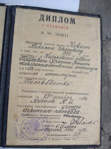 Диплом с отличием Харківського ордена Трудового Червоного Пр