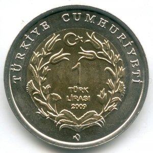 Турция. 1 лира 2009, биметалл. Красная книга 2 шт.