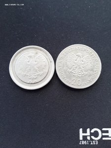 Польша 20 зл. 1976г. интересный брак.