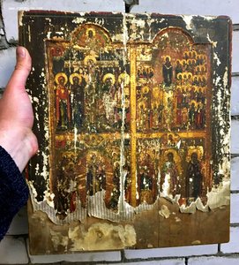 Большая ковчежная икона по золоту. Четырехчастник.