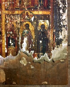 Большая ковчежная икона по золоту. Четырехчастник.