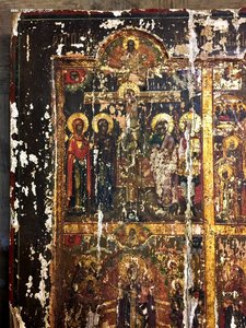 Большая ковчежная икона по золоту. Четырехчастник.