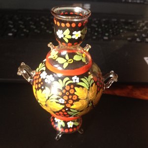 Две ёлочные игрушки, стекло, роспись! Самовар и плясунья.