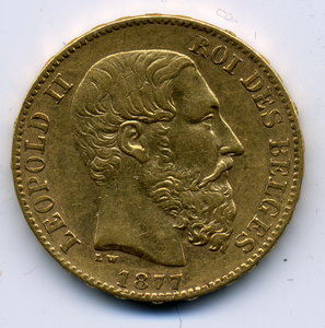 20 франков,Бельгия 1877,6,45 гр.